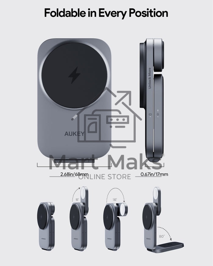 Беспроводное зарядное устройство Aukey LC-MC312 3in1 Travel Qi2