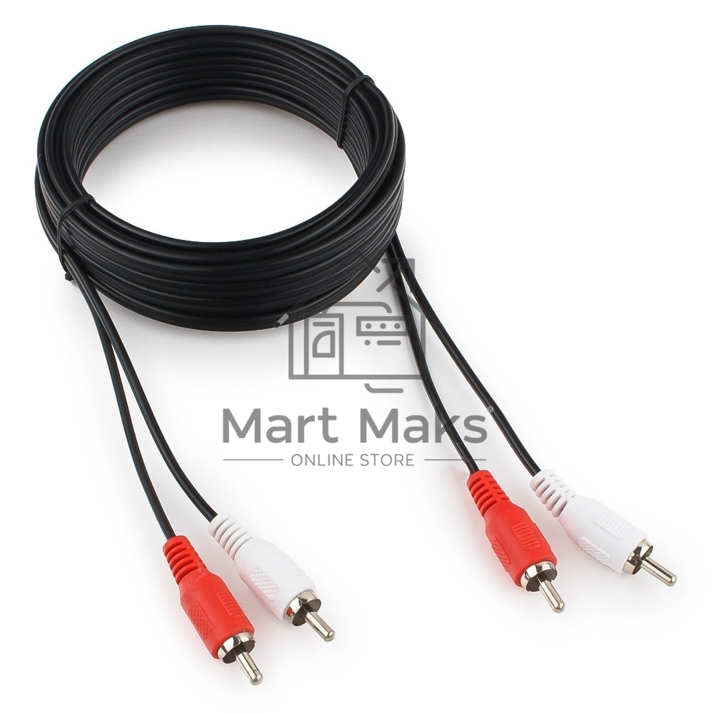 Кабель аудио Cablexpert CCA-2R2R-5M-N, 2xRCA/2xRCA, 5м, черный, пакет