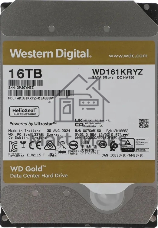 Жесткий диск HDD WD Gold 16Tb 7200rpm SATA 512Mb 3.5
