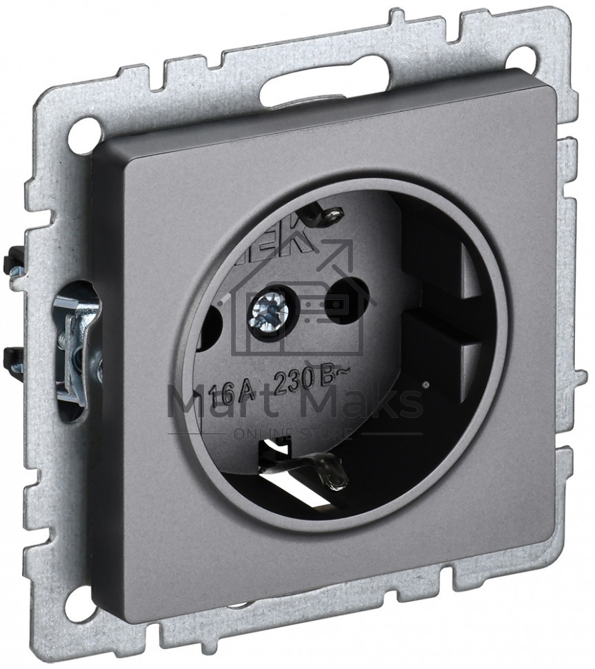 Розетка 1-местная IEK BRITE 16А РС11-1-0-БрС с заземлением, без защитных шторок, 16А, сталь
