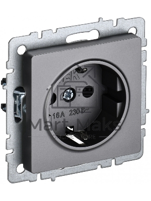 Розетка 1-местная IEK BRITE 16А РС11-1-0-БрС с заземлением, без защитных шторок, 16А, сталь
