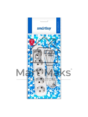 Удлинитель Smartbuy, 5 гнезд 2 метра 16А/3,5кВт с заземлением ПВС 3х1,0 (SBE-16-5-02-Z)