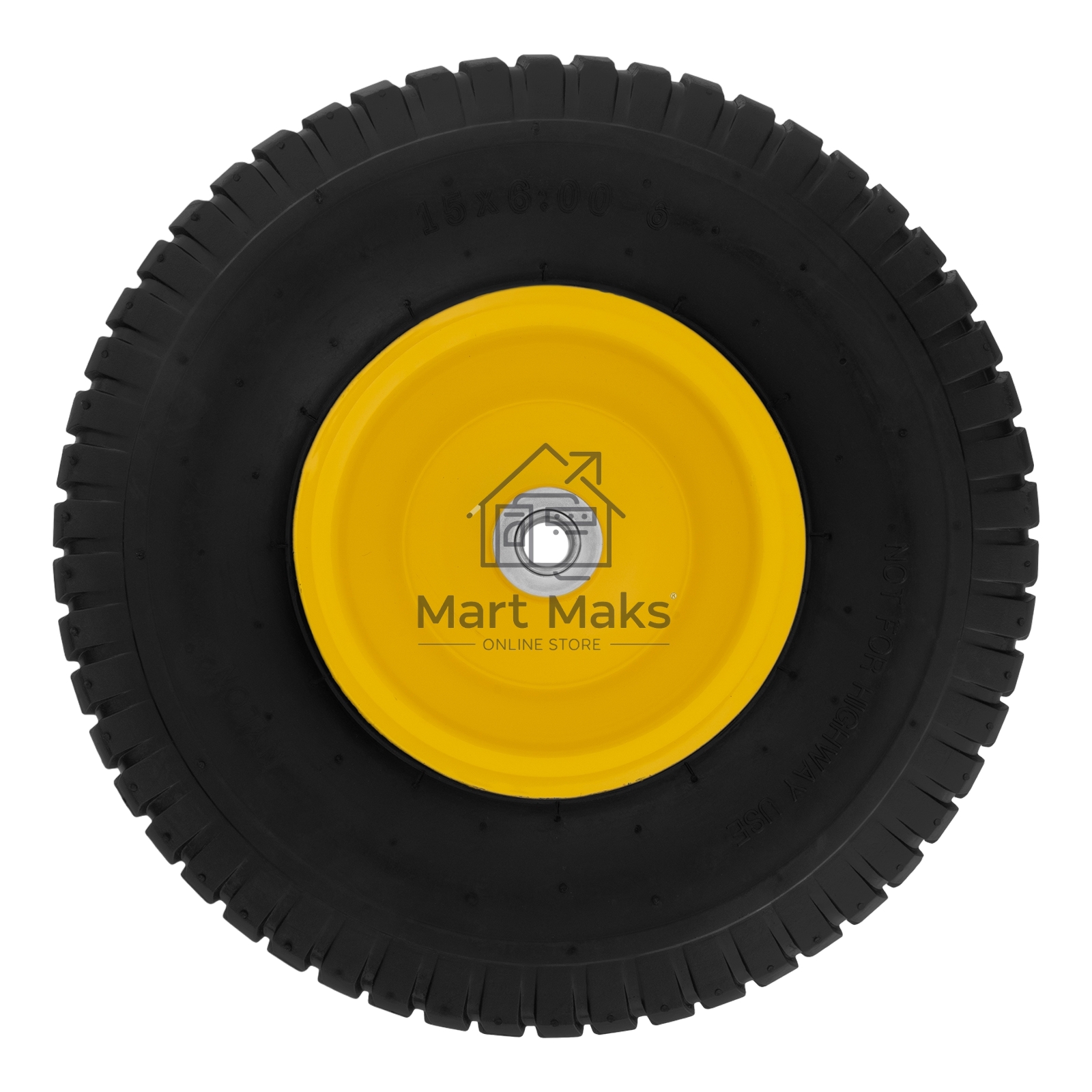 Колесо пневматическое Denzel 15/6.00-6, D 370 мм, подш. внут. диам. 16 мм, длина оси 100 мм