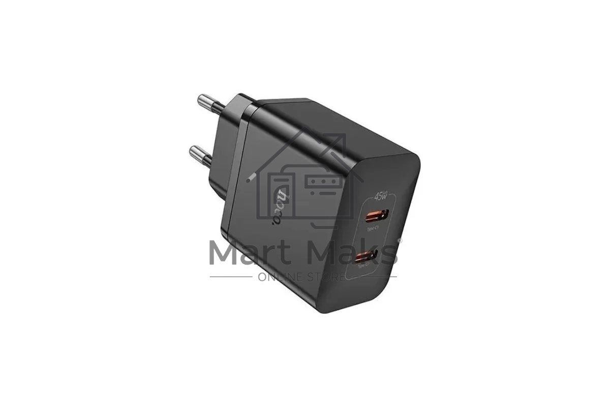 Блок питания (сетевой адаптер) HOCO N35 Streamer dual-port PD45W(2 Type-С), черный