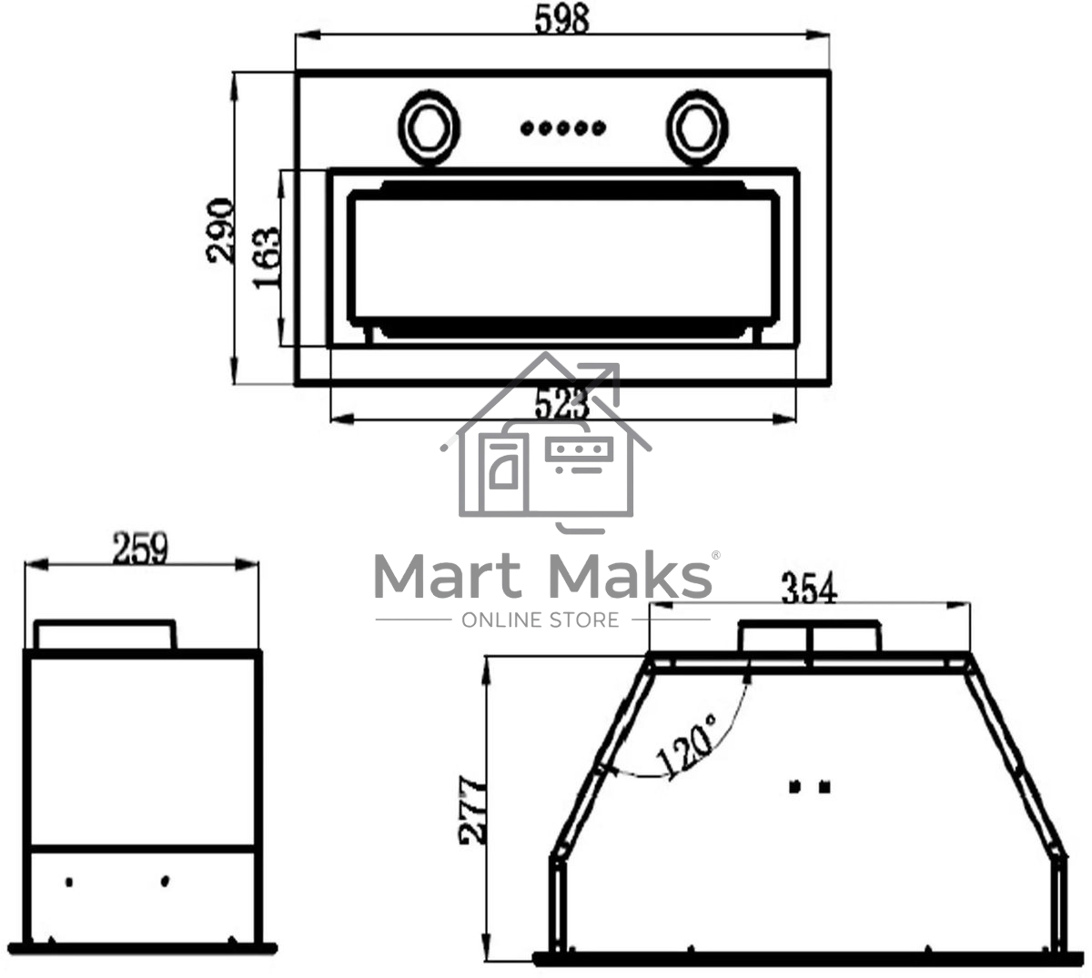 Вытяжка встраиваемая Maunfeld Trapeze 602M черный, 60 см, 1150 куб. м/ч, 54 дБ