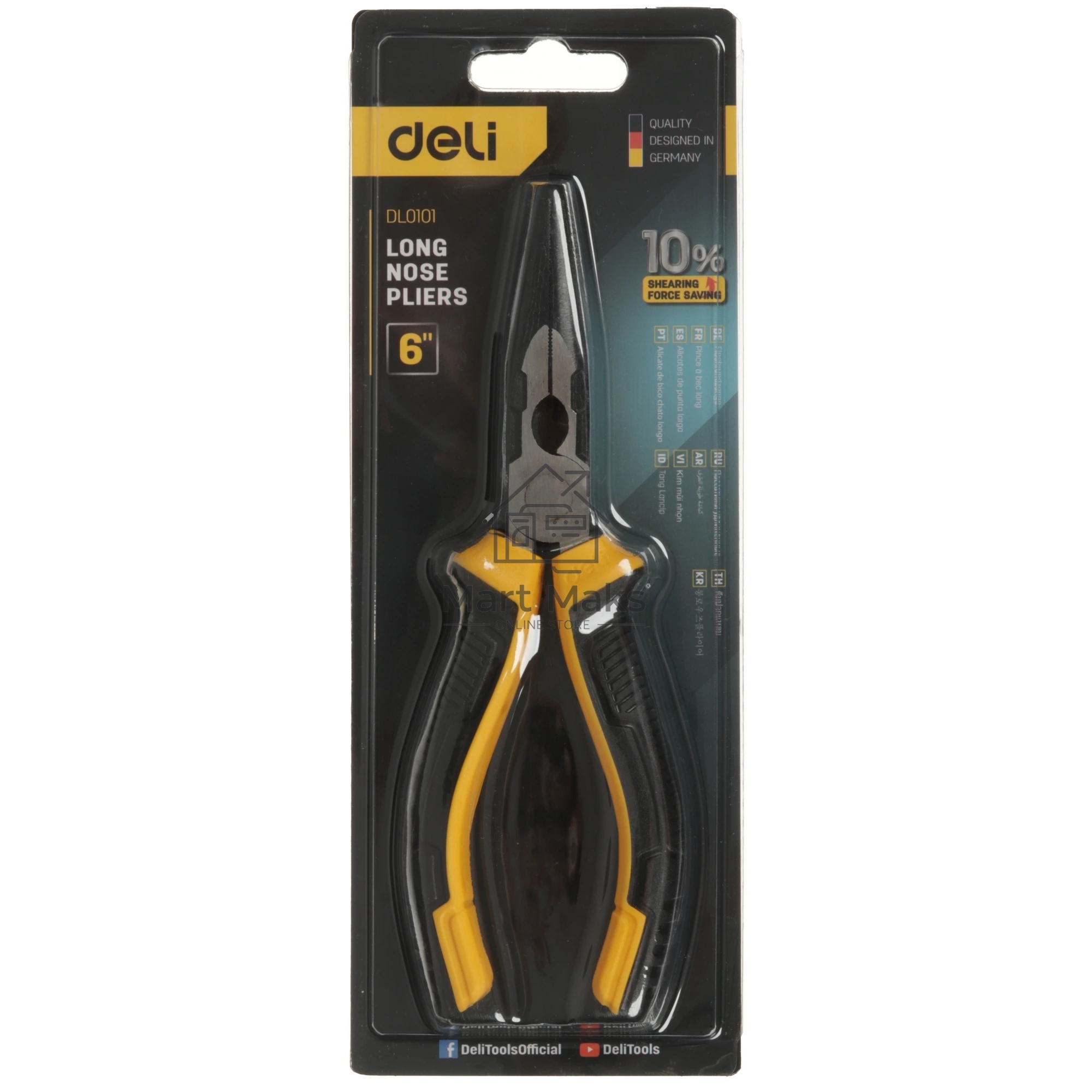 Удлиненные плоскогубцы Deli DL0101 160 мм, двухкомпонентная прорезиненная рукоять