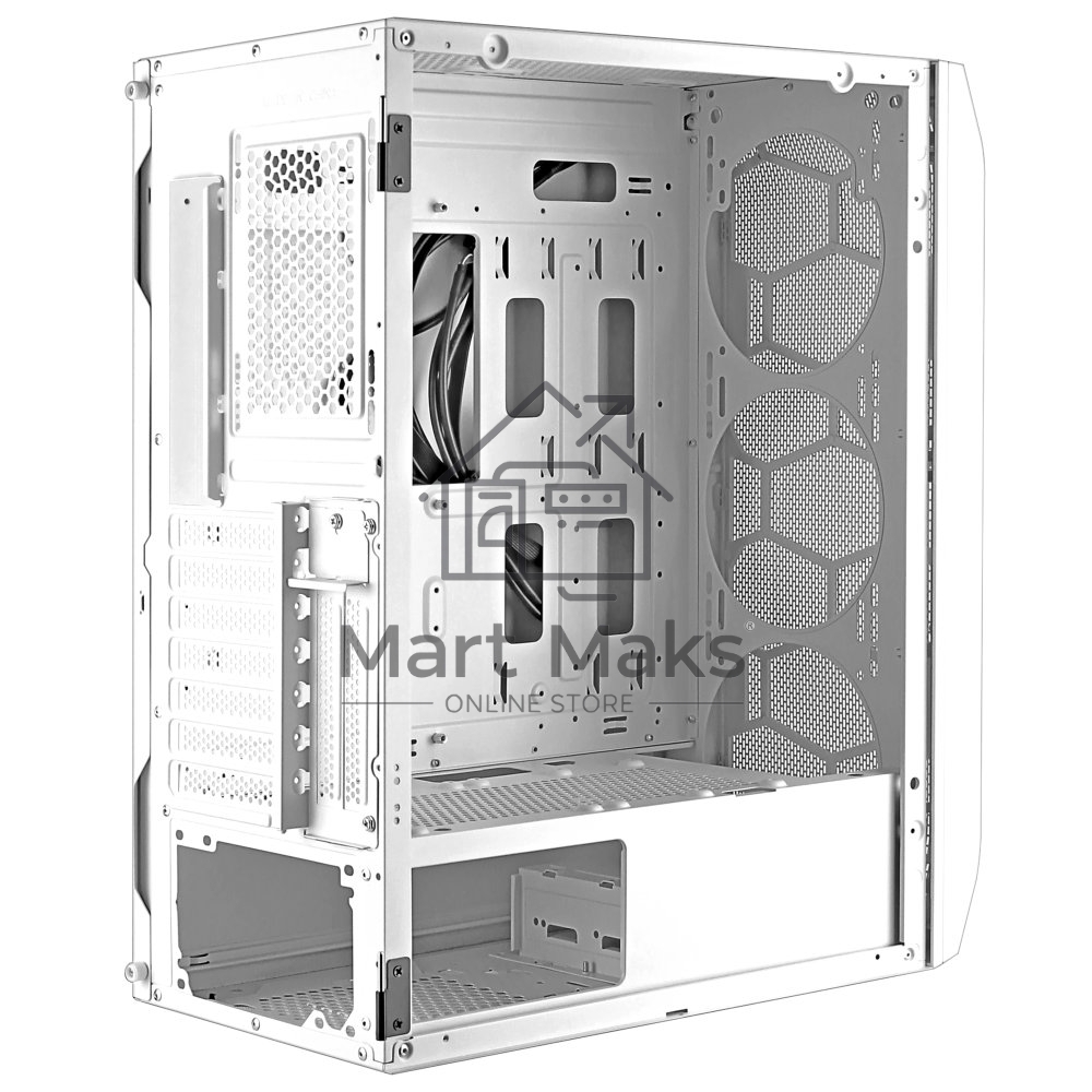 Компьютерный корпус Ginzzu GL 185 белый боковая дверца закаленное стекло на петлях на магнитах