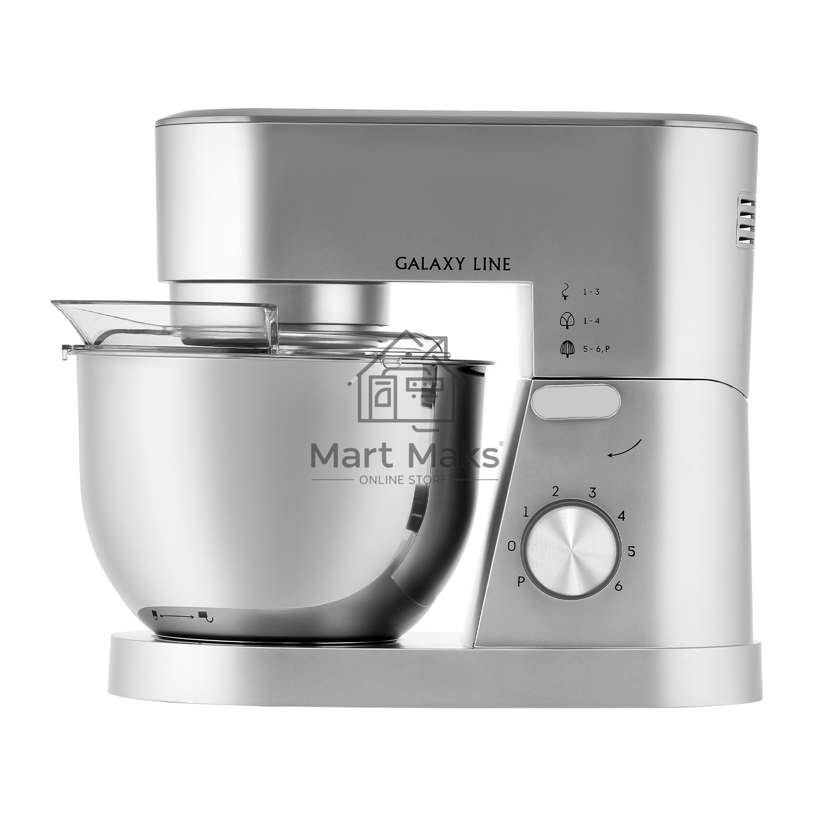 Миксер Galaxy Line GL 2237, серебристый, планетарный, 1600 Вт, 6 скоростей, импульсный режим