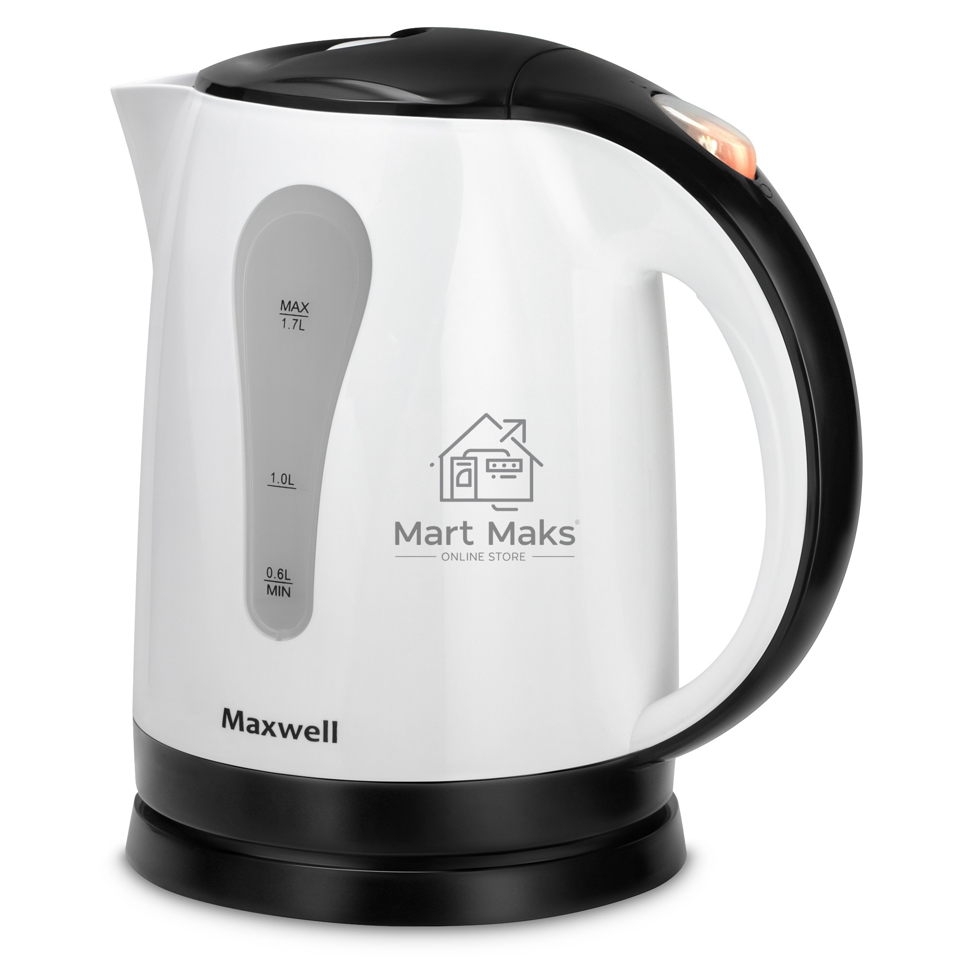 Чайник электрический Maxwell MW-1079 W, 2200Вт, 1.7л, белый/черный