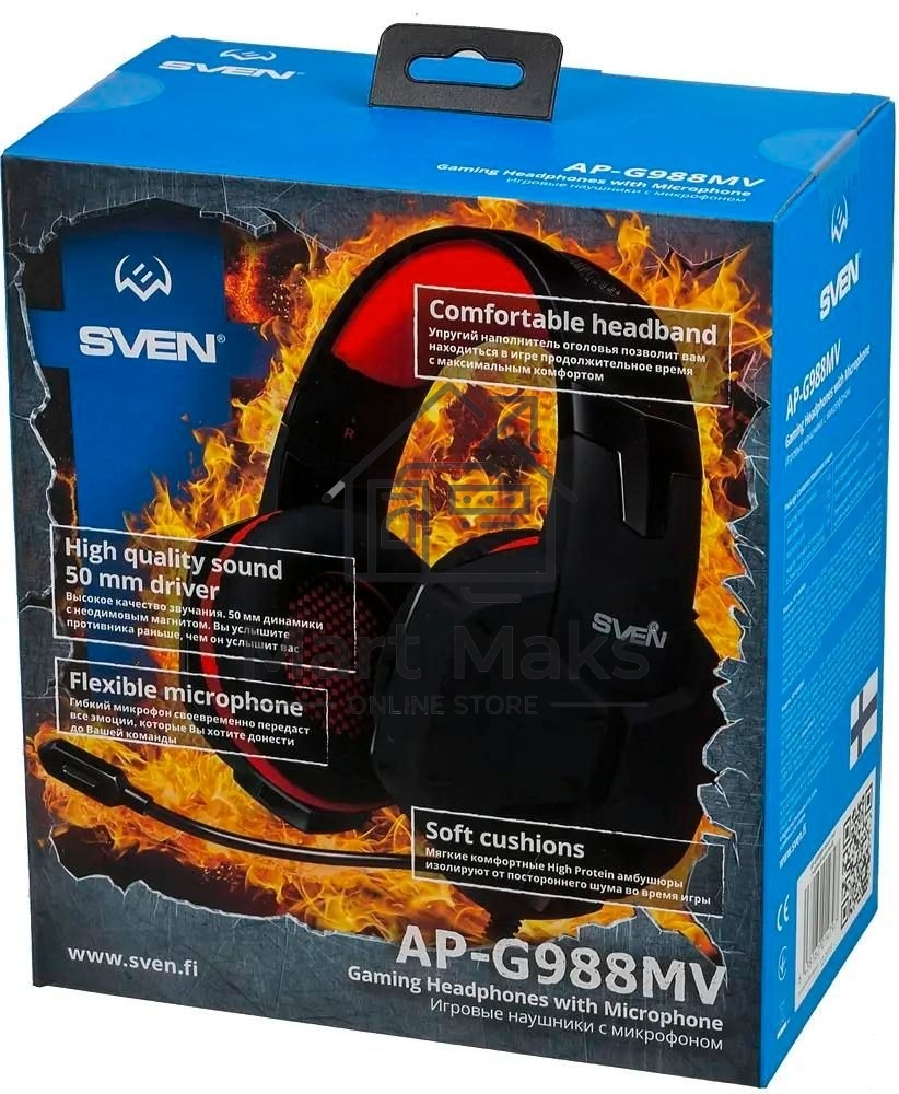 Игровые стереонаушники с микрофоном SVEN AP-G988MV, черный-красный Игровые стереонаушники с микрофоном SVEN AP-G988MV, черный-красный