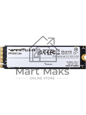Накопитель SSD Patriot Viper VP4300 Lite, 500Gb, PCIe 4.0 x4, M.2 2280, NVMe, R/W 7000/4000, с радиатором