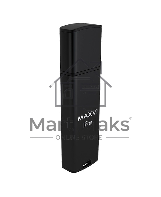 Флешка USB R/W Maxvi MP2 16Gb USB 2.0 black, монолит с колпачком, ABS пластик + металл