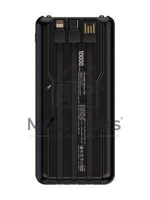 Внешний аккумулятор Maxvi PB10-11 10000 мАч черный 3A, встроенные кабели USB A/Type-C/Lightning