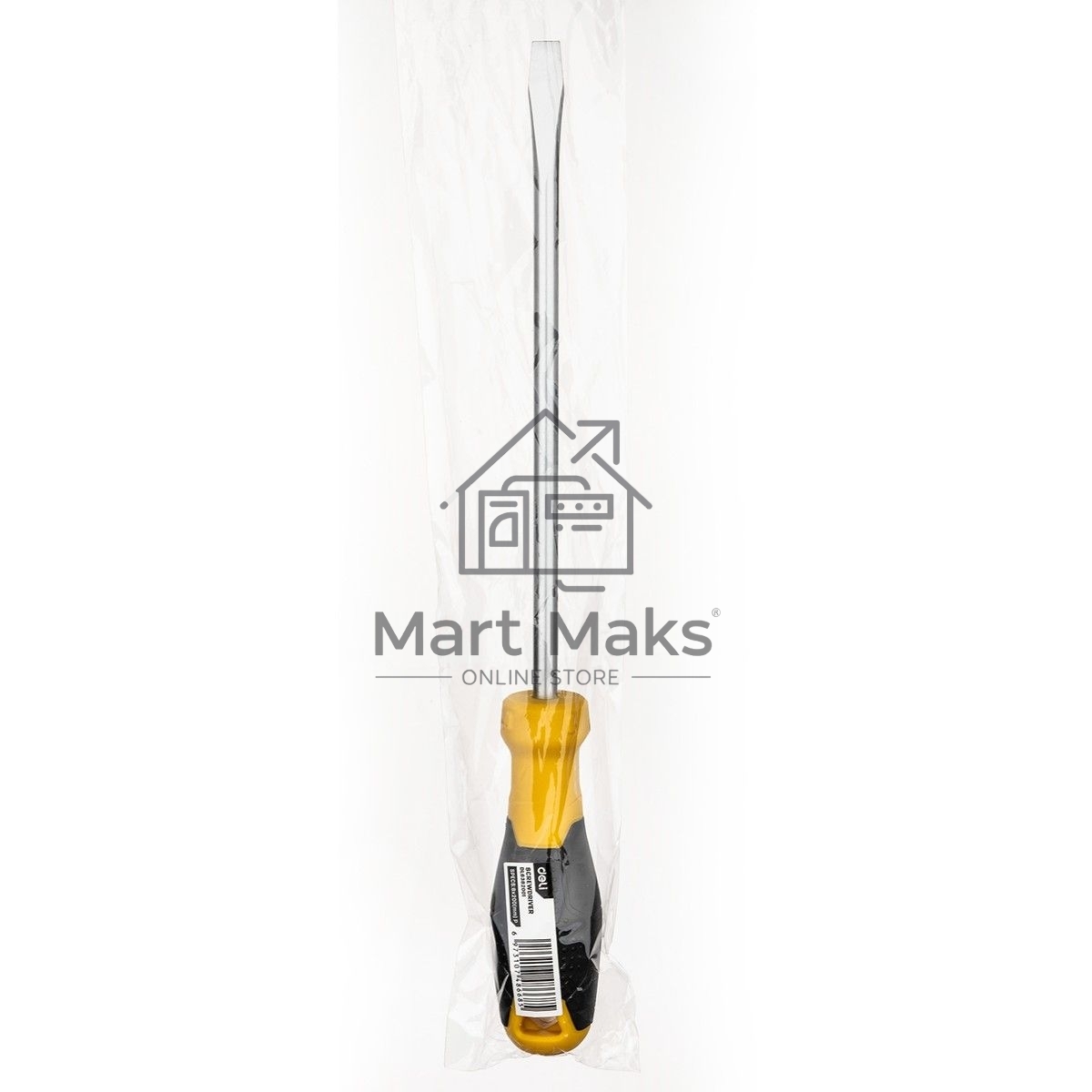 Шлицевая отвертка Deli DL6382001 8х200мм Материал: CR-V. Двухкомпонентная ручка. Хромированная