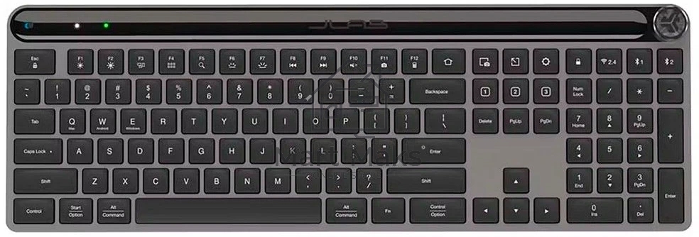 Клавиатура JLab Epic Keyboard гибридная, USB Type-A, Bluetooth, радиоканал, серый