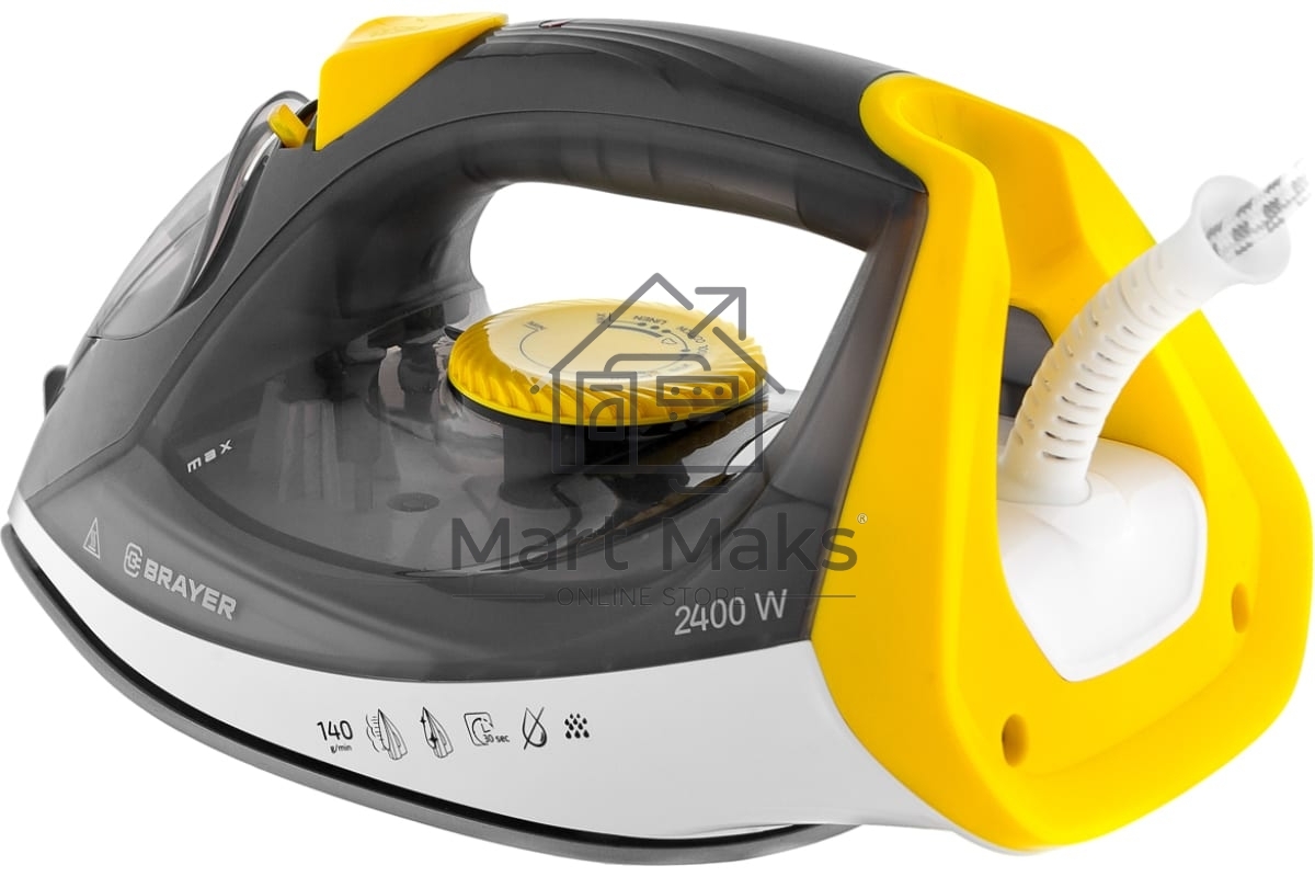 Утюг BRAYER BR4003GY, 2400 Вт, керамическое покрытие, пар 140 г/мин, антикапля, разбрызгивание, 330 мл, самоотчистка