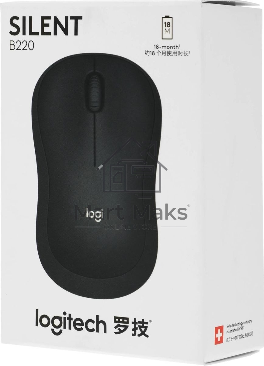 Мышь беспроводная Logitech B220 Silent черный, 1000 dpi, радиоканал, USB, кнопки - 3