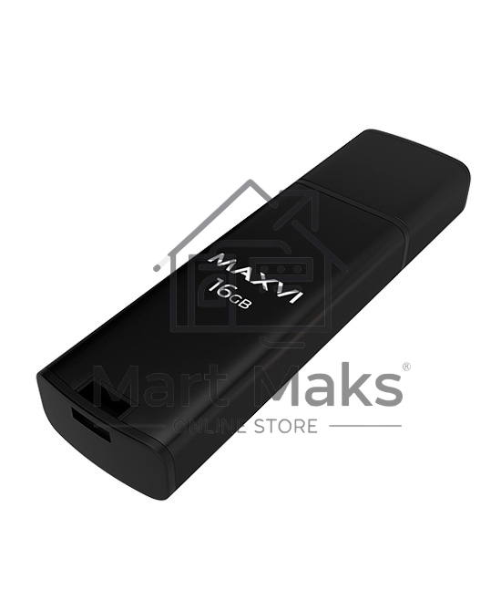 Флешка USB R/W Maxvi MP2 16Gb USB 2.0 black, монолит с колпачком, ABS пластик + металл