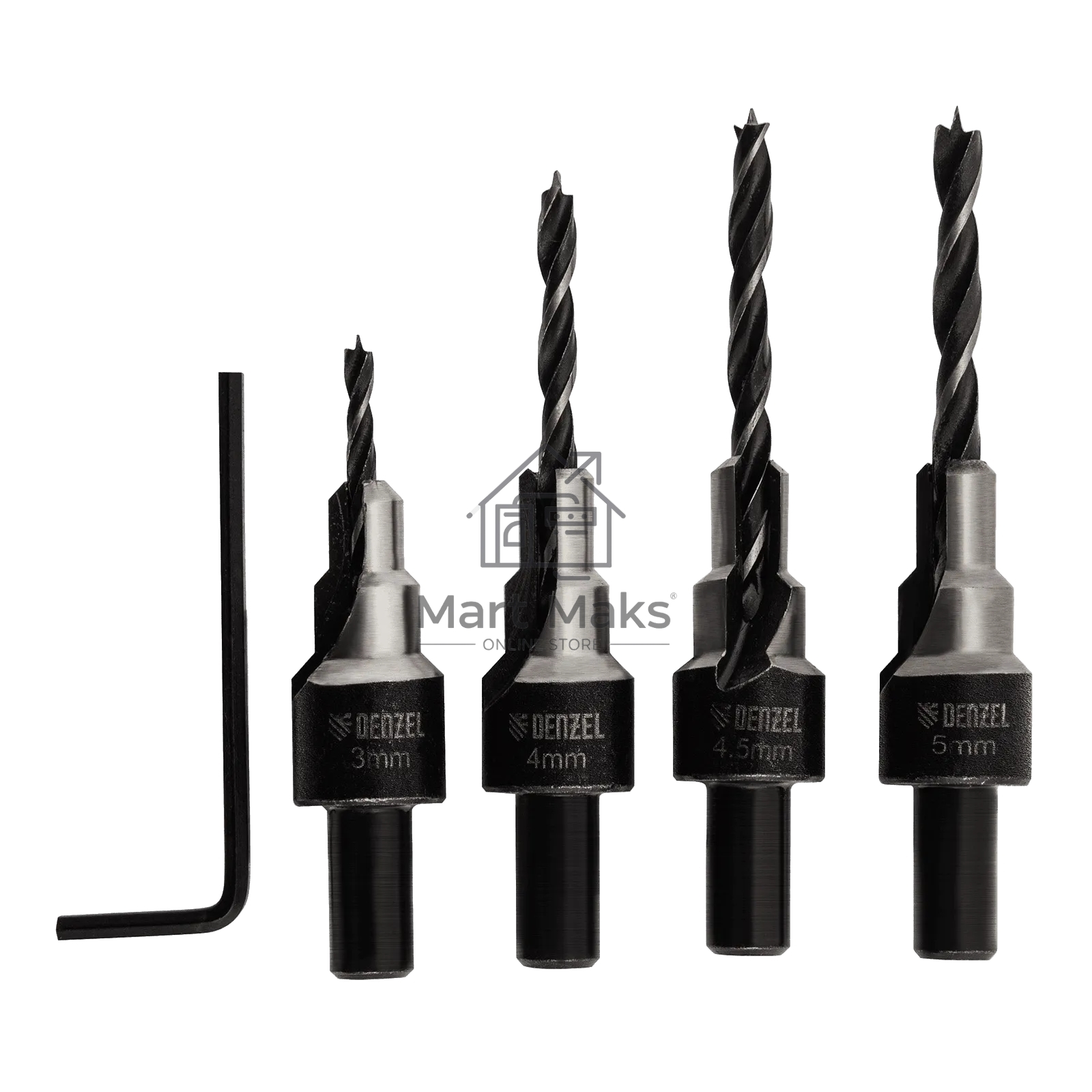 Набор сверл под конфирмат Denzel 3-5 мм, 4 шт