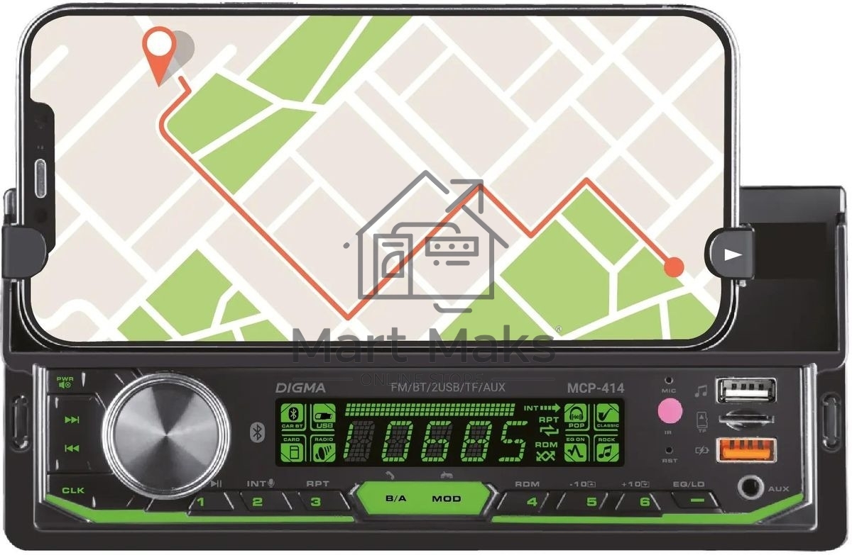 Автомагнитола Digma MCP-414 1DIN 4x45Вт v5.0 USB 2.0 AUX 4 ПДУ