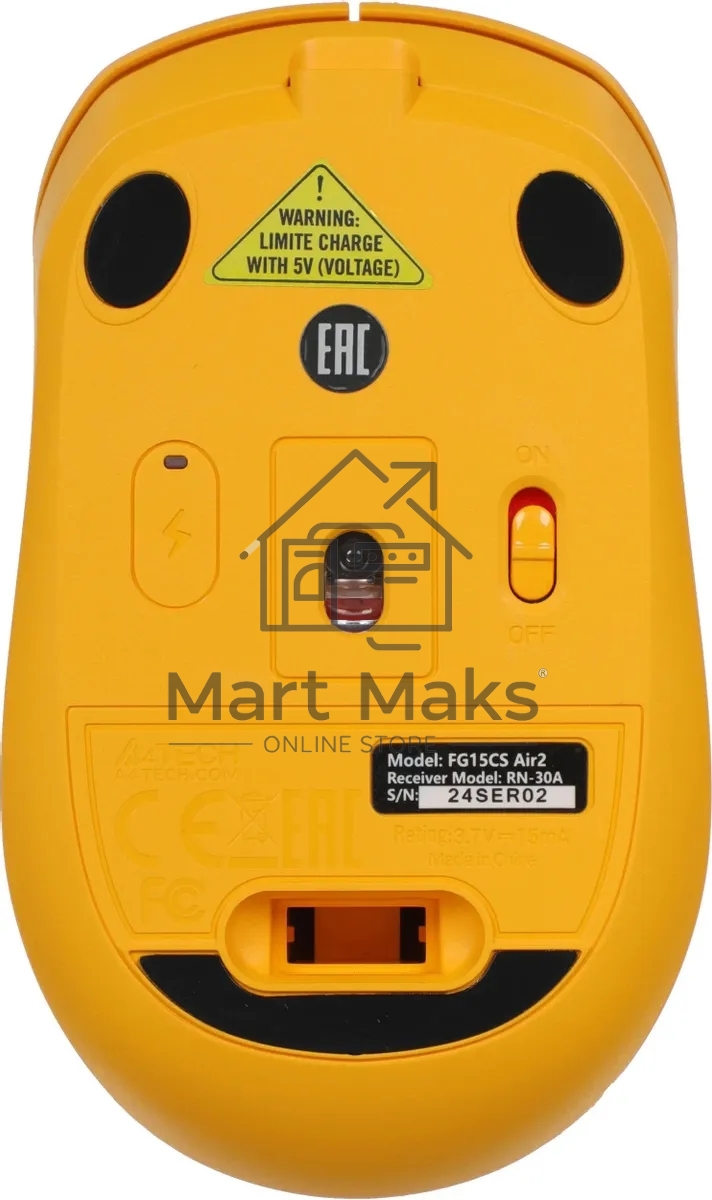 Мышь беспроводная A4Tech Fstyler FG15CS Air2 желтый, 1200 dpi, радиоканал, USB, кнопки - 3