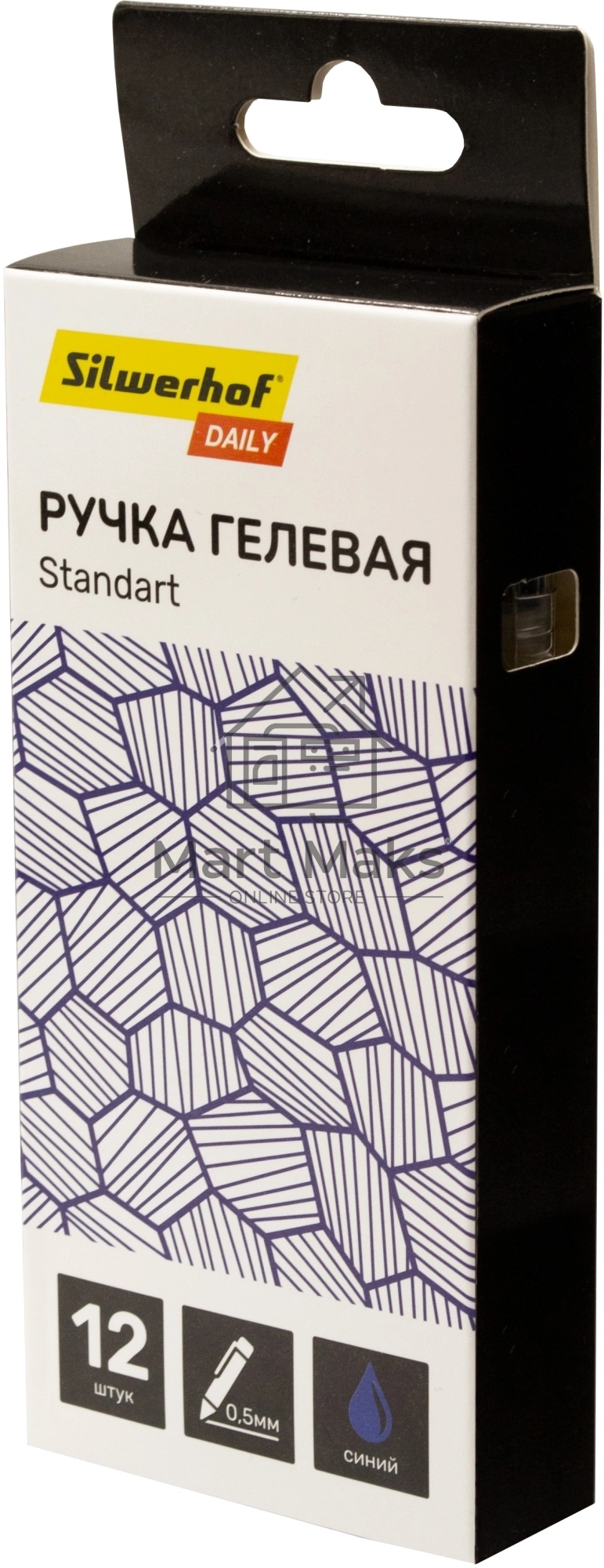 Набор ручек гелевых автоматическая Silwerhof Daily NG Standart, d=0.5мм, синие чернила, коробка картонная (12шт), линия 0.3мм