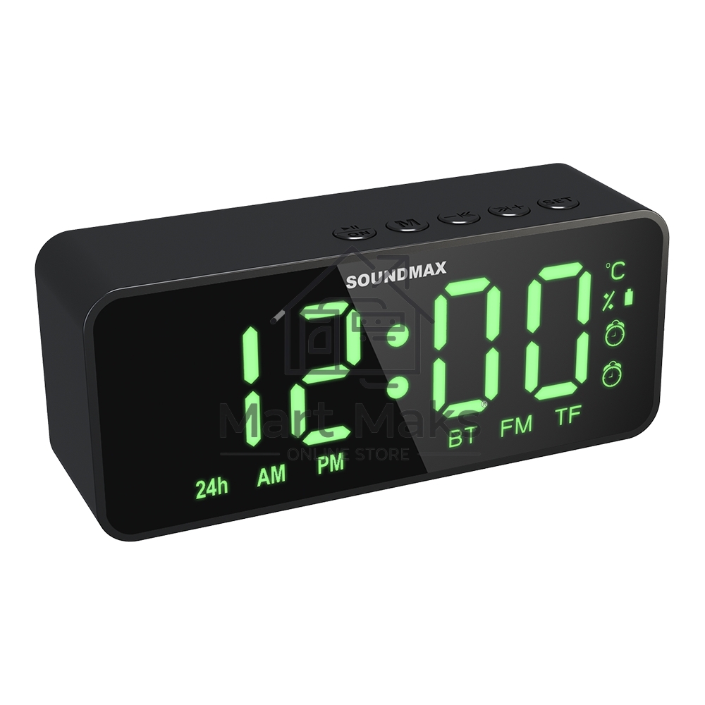 Радиочасы с будильником SOUNDMAX SM-1520B (черный с зеленым)