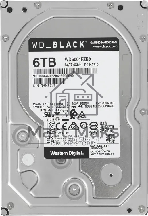 Жесткий диск WD SATA-III 6TB WD6004FZBX Desktop Black (7200rpm) 256Mb 3.5
