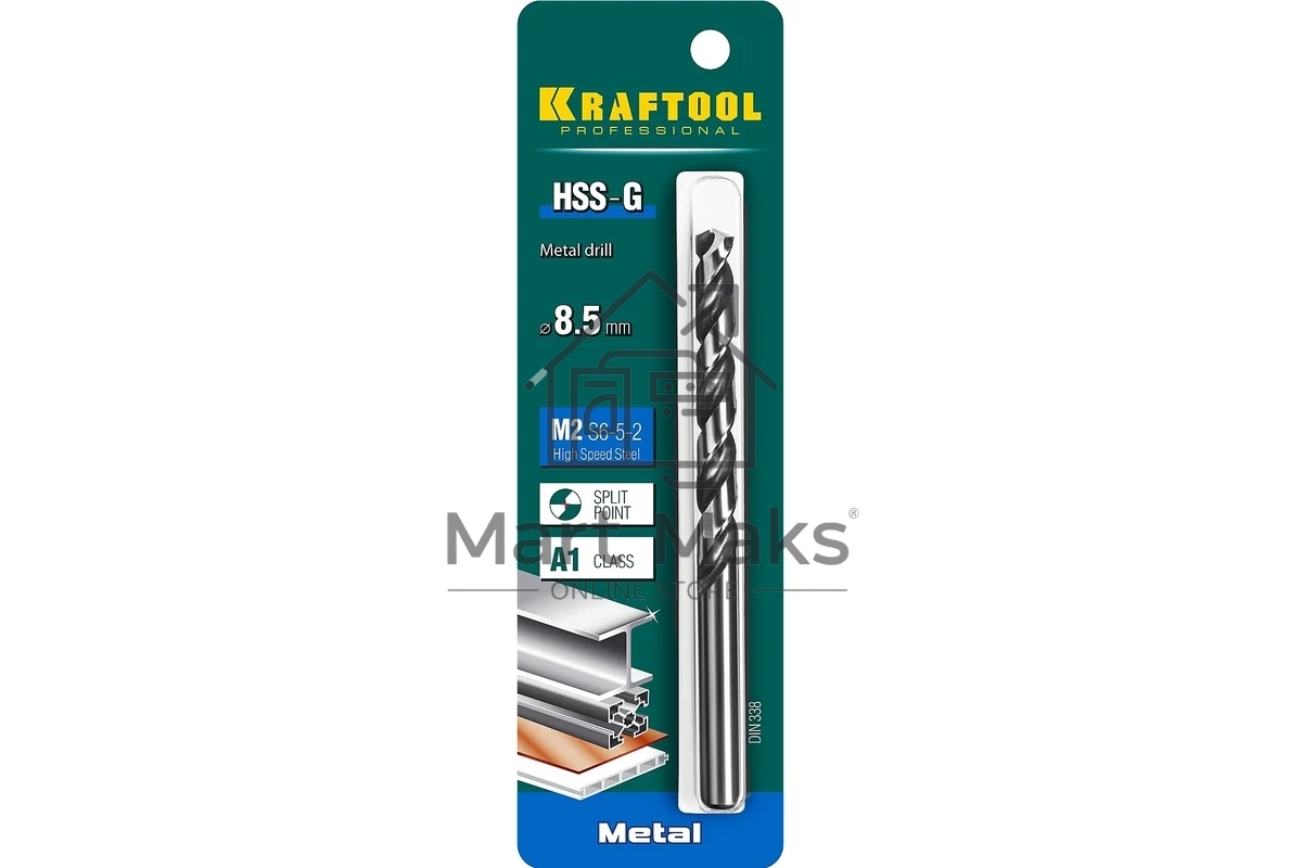 Сверло по металлу KRAFTOOL HSS-G 8.5 х117мм, HSS-G, сталь М2(S6-5-2)