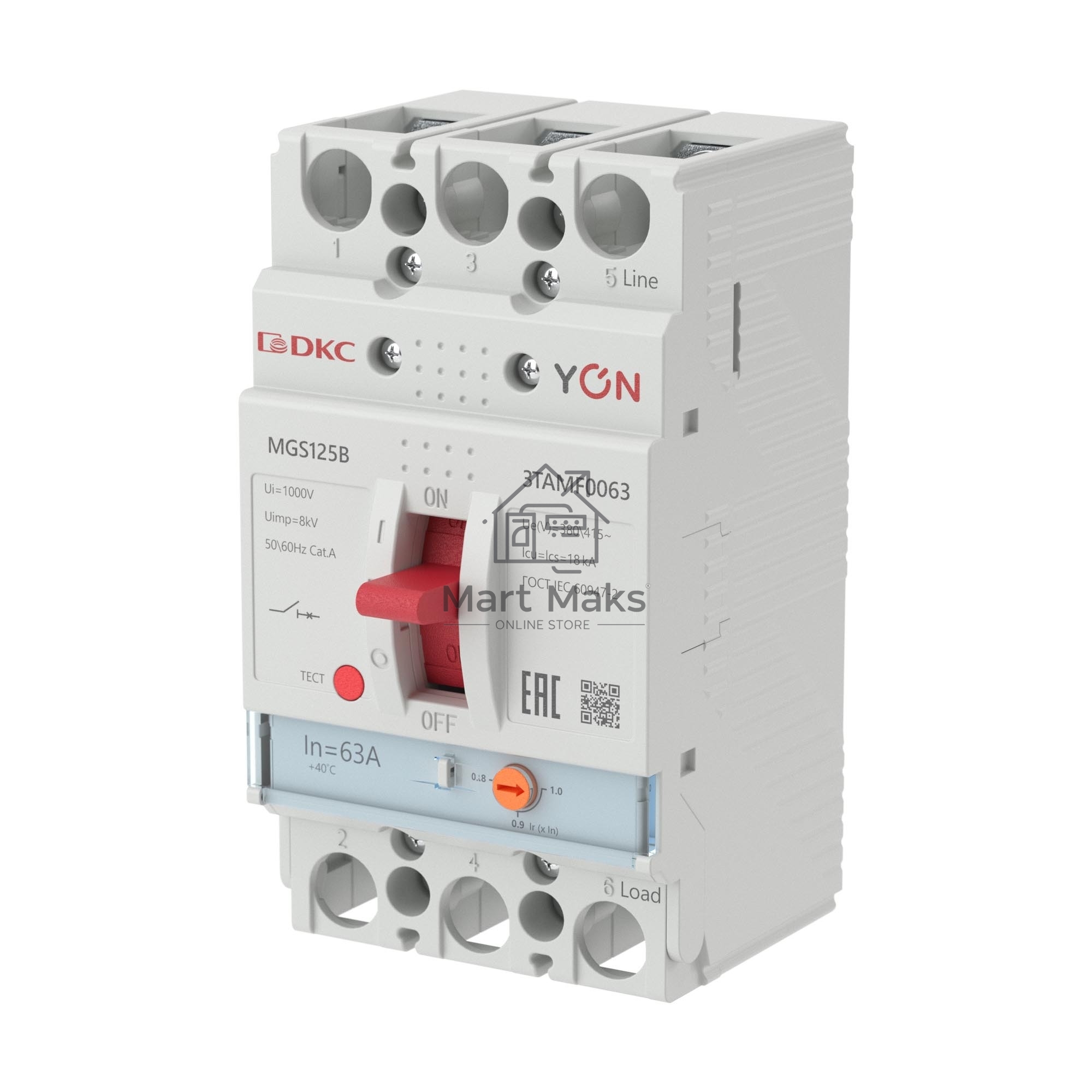 Выключатель автоматический MGS125 3P 50.4-63А 18кА YON MGS125B-3TAMF0063