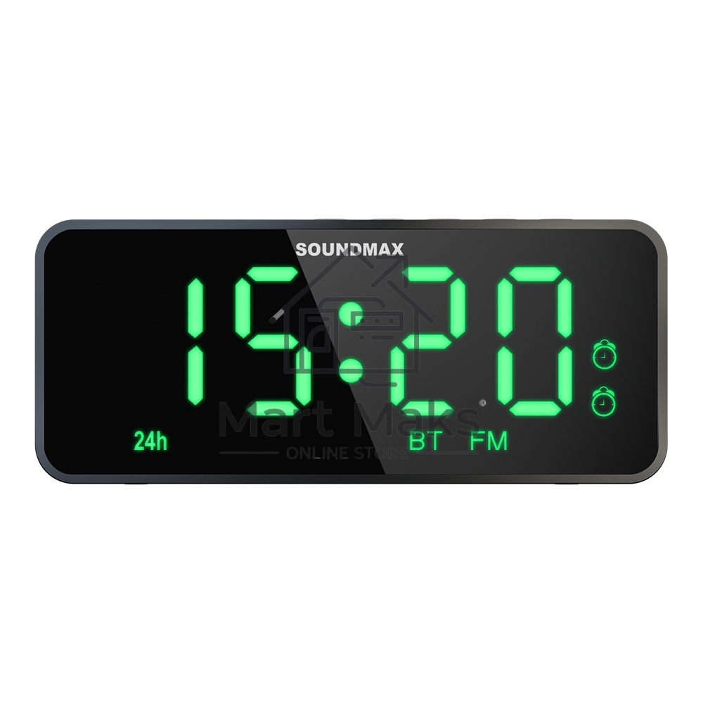 Радиочасы с будильником SOUNDMAX SM-1520B (черный с зеленым)