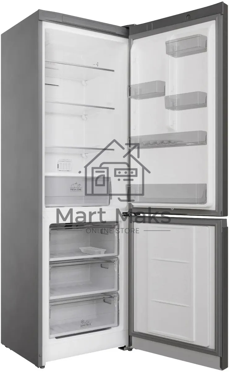 Холодильник Hotpoint HT 5180 MX нержавеющая сталь/серебристый двухкамерный 220/78 л морозилка снизу, No Frost