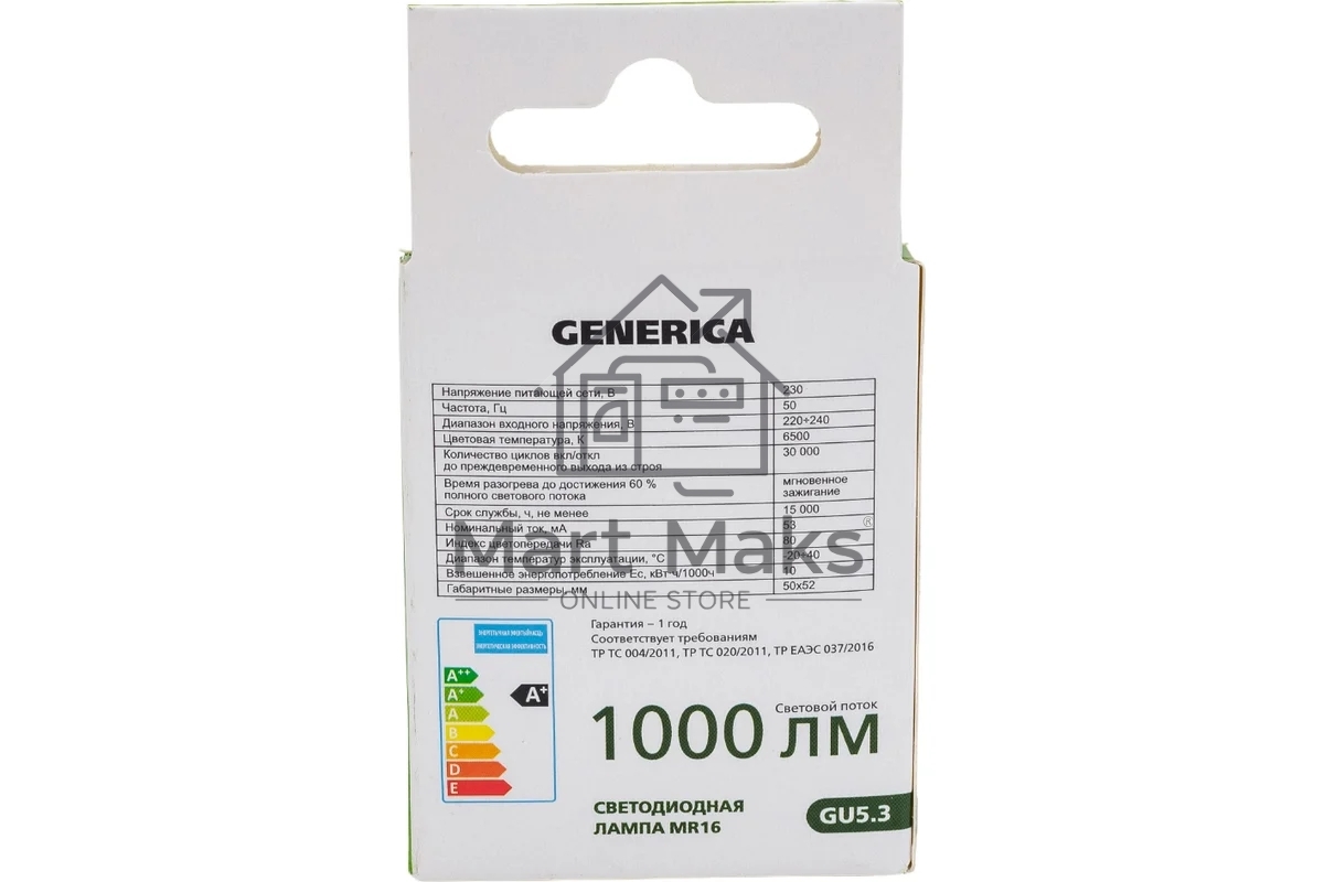 Лампа светодиодная GENERICA LL-MR16-10-230-65-GU5-G MR16 10 Вт софит 6500К GU5.3 230В