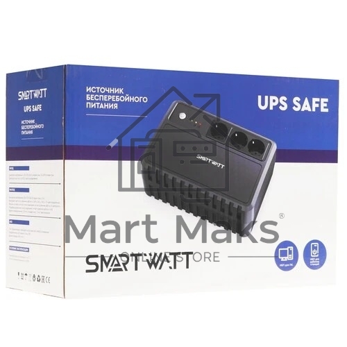 Источник бесперебойного питания SMARTWATT UPS SAFE 1000 черный, 1000/600 ВА/Вт, линейно-интерактивный, напольный, LED индикация, Shuko CEE7/4 - 3 шт.