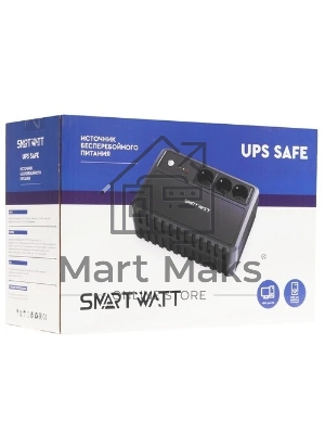 Источник бесперебойного питания SMARTWATT UPS SAFE 1000 черный, 1000/600 ВА/Вт, линейно-интерактивный, напольный, LED индикация, Shuko CEE7/4 - 3 шт.