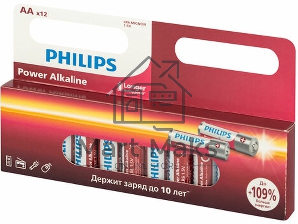 Элемент питания алкалиновый AA/LR6 1.5В Power (блист. 12шт) Philips Б0064661