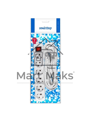 Удлинитель Smartbuy, 6 гнезд 10 м, 16А/3,5кВт с выкл. и заземлением ПВС 3х1,0 (SBE-16-6-10-ZS)
