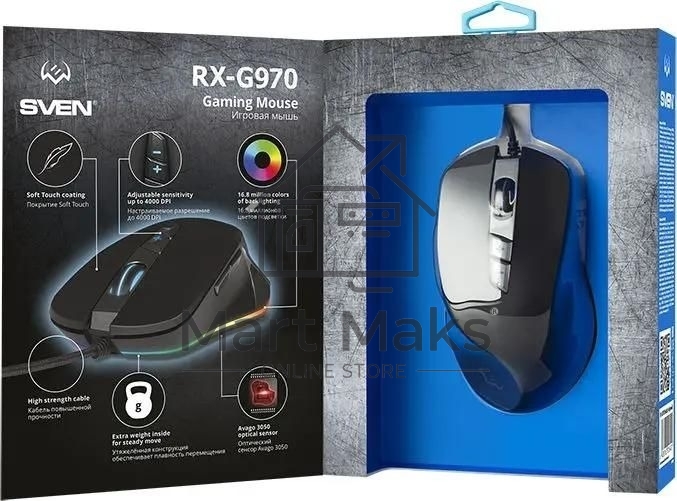 Мышь проводная SVEN RX-G970 черный, 4000 dpi, USB, кнопки - 7