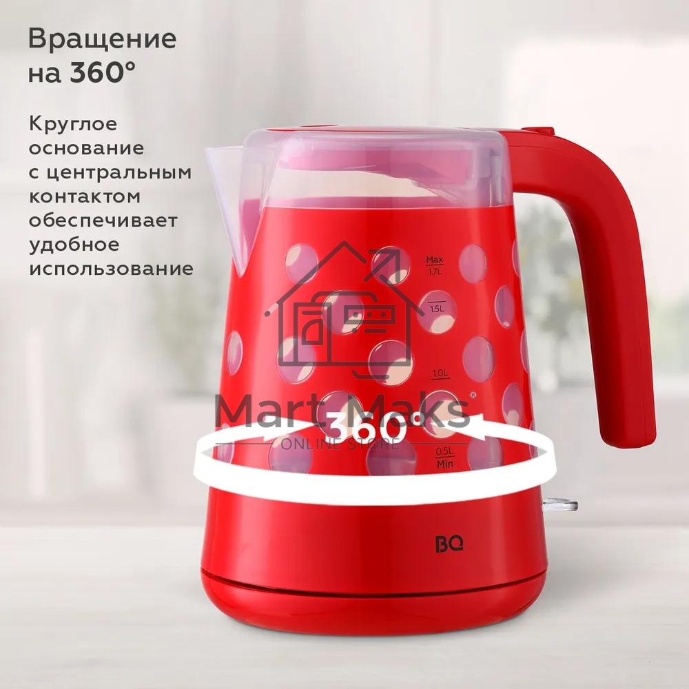 Чайник BQ KT1713P Red. Мощность:2200 Вт, Объем 1,7л, LED подсветка