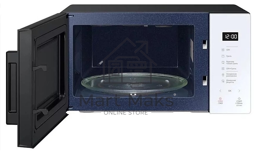 Микроволновая печь Samsung MG23T5018AW/BW белый, 23 л, 800 Вт, переключатели - сенсор