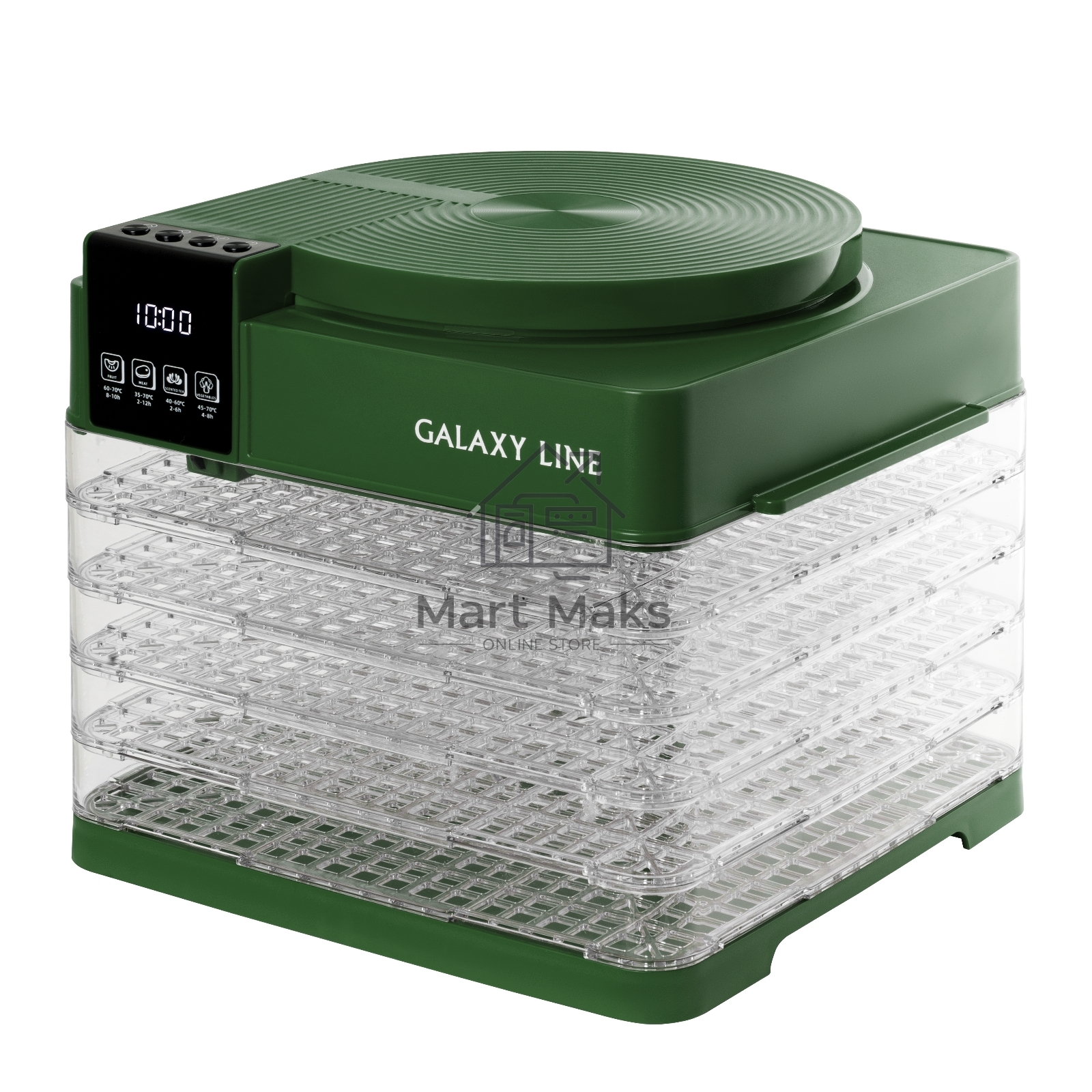 Сушилка для овощей и фруктов Galaxy Line GL 2630, зеленый, с электронным управлением, 450 Вт