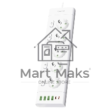 Сетевой фильтр QUMO Power Bar Light SPFSU2 (P-0009), 5 розеток, 2500 Вт, 10A, каб.3 м 3x1 мм медь, 4U+2C (2,4A),Wt