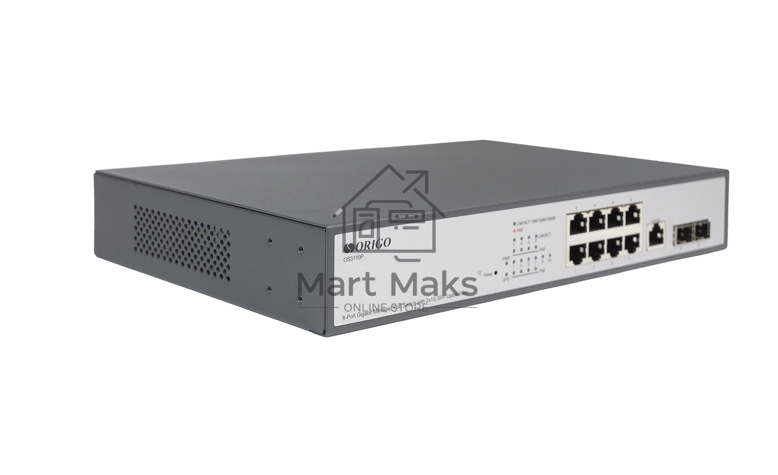 Коммутатор Managed L2 Switch 8x1000Base-T PoE, 2x1000Base-X SFP, PoE Budget 135W, RJ45 Console, 19