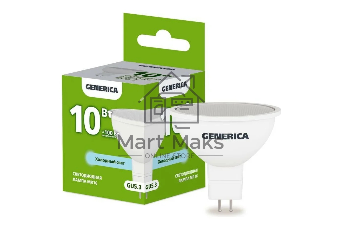 Лампа светодиодная GENERICA LL-MR16-10-230-65-GU5-G MR16 10 Вт софит 6500К GU5.3 230В