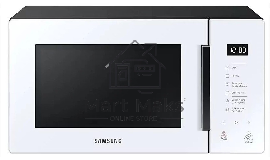 Микроволновая печь Samsung MG23T5018AW/BW белый, 23 л, 800 Вт, переключатели - сенсор