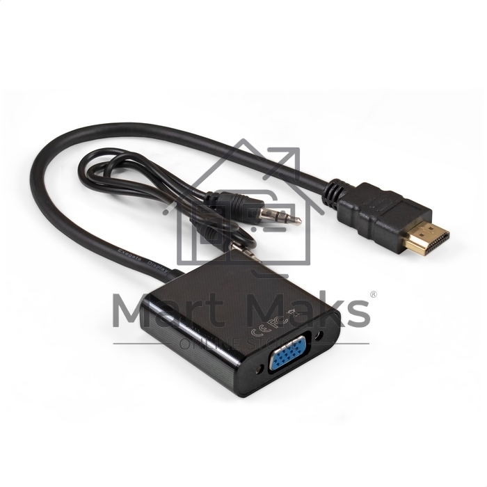 Кабель-переходник HDMI-VGA ExeGate EX-HDMIM-VGAF-3.5JackS-0.3 (19M/15F, 0,3м + аудио 3.5mm Jack M 0,5м) Преобразователь цифрового HDMI сигнала в VGA видео и стерео-аудио