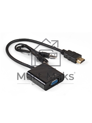 Кабель-переходник HDMI-VGA ExeGate EX-HDMIM-VGAF-3.5JackS-0.3 (19M/15F, 0,3м + аудио 3.5мм Jack M 0,5м) Преобразователь цифрового HDMI сигнала в VGA видео и стерео-аудио