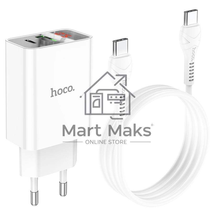 Сетевое зарядное устройство HOCO (6931474769824) C100Aaa 1USB+1Type-C 3.0A QC3.0 PD 20W, White
