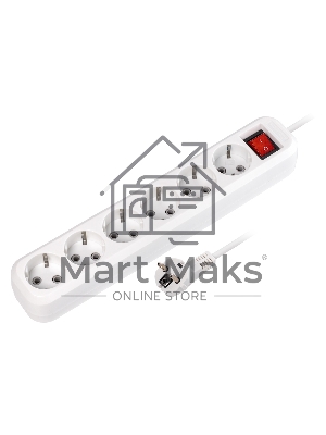 Удлинитель Smartbuy, 6 гнезд 10 м, 16А/3,5кВт с выкл. и заземлением ПВС 3х1,0 (SBE-16-6-10-ZS)