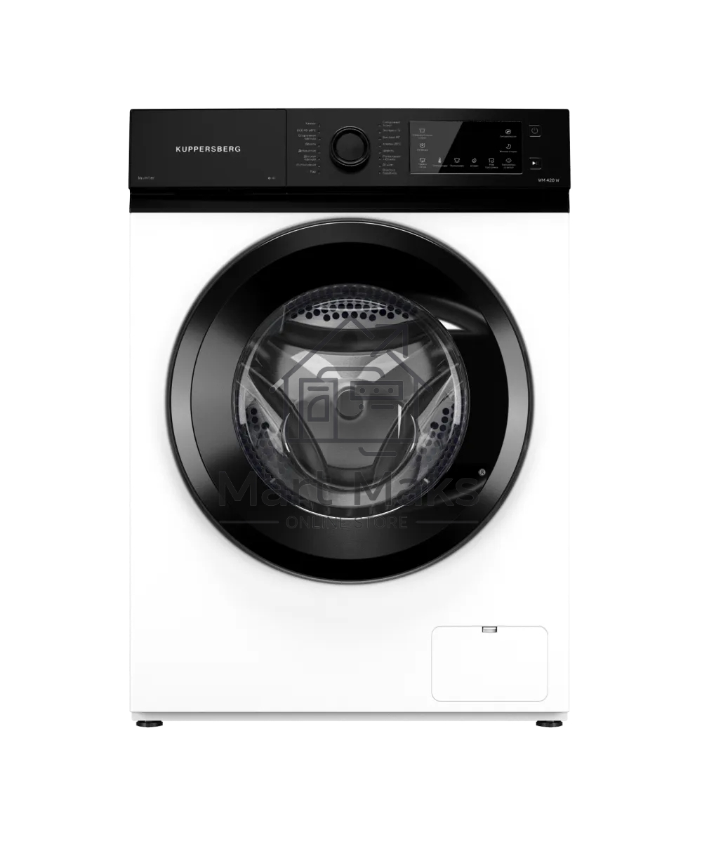 Стиральная машина Kuppersberg WM 420 WW, High-Tech, ВхШхГ 85х59.5х41 см, загрузка 6 кг, 1000 об/мин, 16 программ, инверторный двигатель, пар, отложенный старт, комбинированное управление, цифровой дисплей, энергоэффективность А+++, цвет белый